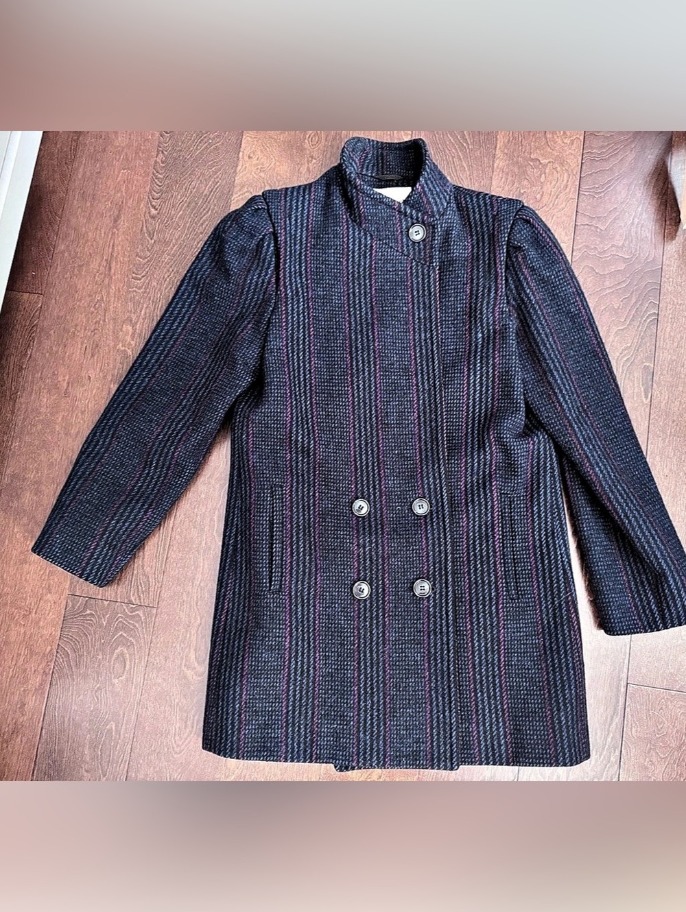 Mackintosh Striped Wool Pea Coat Size 4 Like New